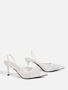 CUCCOO TILAWA Women's White Lace Mesh Pointed Toe Stiletto High Heels - Pointed Toe Wedding Party Shoes, Elegant Formal Shoes, Fashion Special Occasion Shoes, Delicate Design, Breathable Fabric, Durable Structure, Bridal Shoes - White - View 4