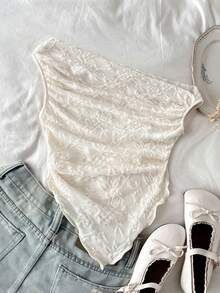 SHEIN Firerie Kids Tween Girl Elegant Sleeveless Textured Fabric Asymmetric Shoulder Top - White - View 2