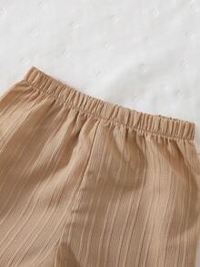 Cozy Pixies 2 pièces Ensemble bébé garçon cardigan à manches courtes en tricot col doux de couleur unie et short à taille élastique - Nude - Voir 7