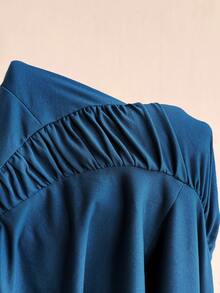 Modelyn Women's Solid Color Mandarin Collar Sleeveless Ruched Fitted Long Dress, Fashionable For Summer Golf Pastal Sexy - Blue - View 8