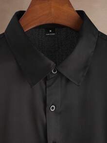 Manfinity Men's Textured Design Casual Business Long Sleeve Shirt Silk Shirts Satin Men Shirt Luxury Shirts Black Dress Shirt For Old Money,Daily Leisure, Weekend Trips, Outdoor Activities, Travel Expeditions, Relaxed Work Environments Or Semi-Formal Occasions,Boyfriend/Husband Gift, Anniversary Gift Christmas - Black - View 5