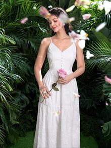 Modelyn Women's Floral Embroidery Ruched Waist Elegant Camisole Mini Dress, Suitable For Dates And Parties - White - View 2