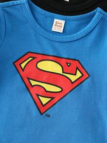 SUPERMAN X Cozy Pixies 4 قطع طقم ملابس علوية كم قصير رقبة طاقم وشورت خصر مطاطي بنمط طفل ولد ناعم المنسوج - الأحمر - مشاهدة 6
