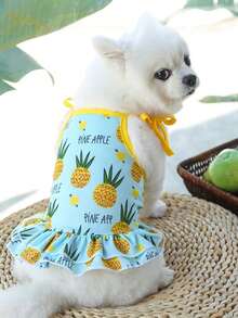 PETSIN 水果印花宠物服装，草莓香蕉菠萝图案小狗连衣裙，可爱卡通宠物服装，柔软舒适中小型猫狗透气套装，可爱日常宠物背心裙 - 彩色 - 查看 9