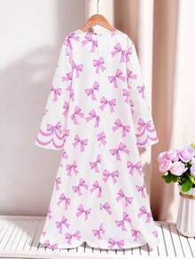Vestido casual de vacaciones y uso diario con estampado de moño para niñas preadolescentes - Morado - Ver 2
