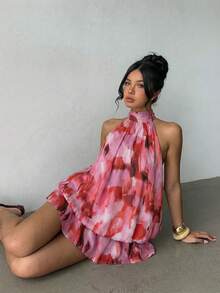 Aloruh 女士优雅粉色笔触露背系带迷你连衣裙，女士约会连衣裙，女士夜间外出连衣裙，女士夏季连衣裙，女士蜜月套装，女士婚礼宾客连衣裙，海岛度假套装，女士婚礼宾客连衣裙，女士吊带裙，女士优雅派对连衣裙，女士生日连衣裙，女士情人节连衣裙 - 彩色 - 查看 8