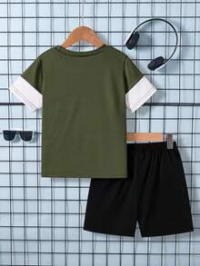 SHEIN 2pcs/Set Young Boys Street Style Round Neck Short Sleeve T-Shirt + Shorts, Summer Getaway, Holiday, Travel, Relax, Sunbathing Boy  Set Boy Casual Sets Boy Short Sleeve Shorts Set Young Boy Summer 2 Piece Set Boy Summer Sets Green Casual 2 Piece For Kids Boys Boys Short Sets Top And Bottom Boy Two Piece Short Sets Young Boy Casual Sets New Ss26 Fashion Summer Squishy Boys Green Short Sets Boys Casual Set Young Boy 2pcs Set Youth Boys Urban Wear Short Sets - Multicolor - View 2