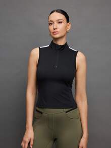 Activina Women's Black Equestrian Riding Top With White Detail And Half Zip Neckline - Black and White - View 3