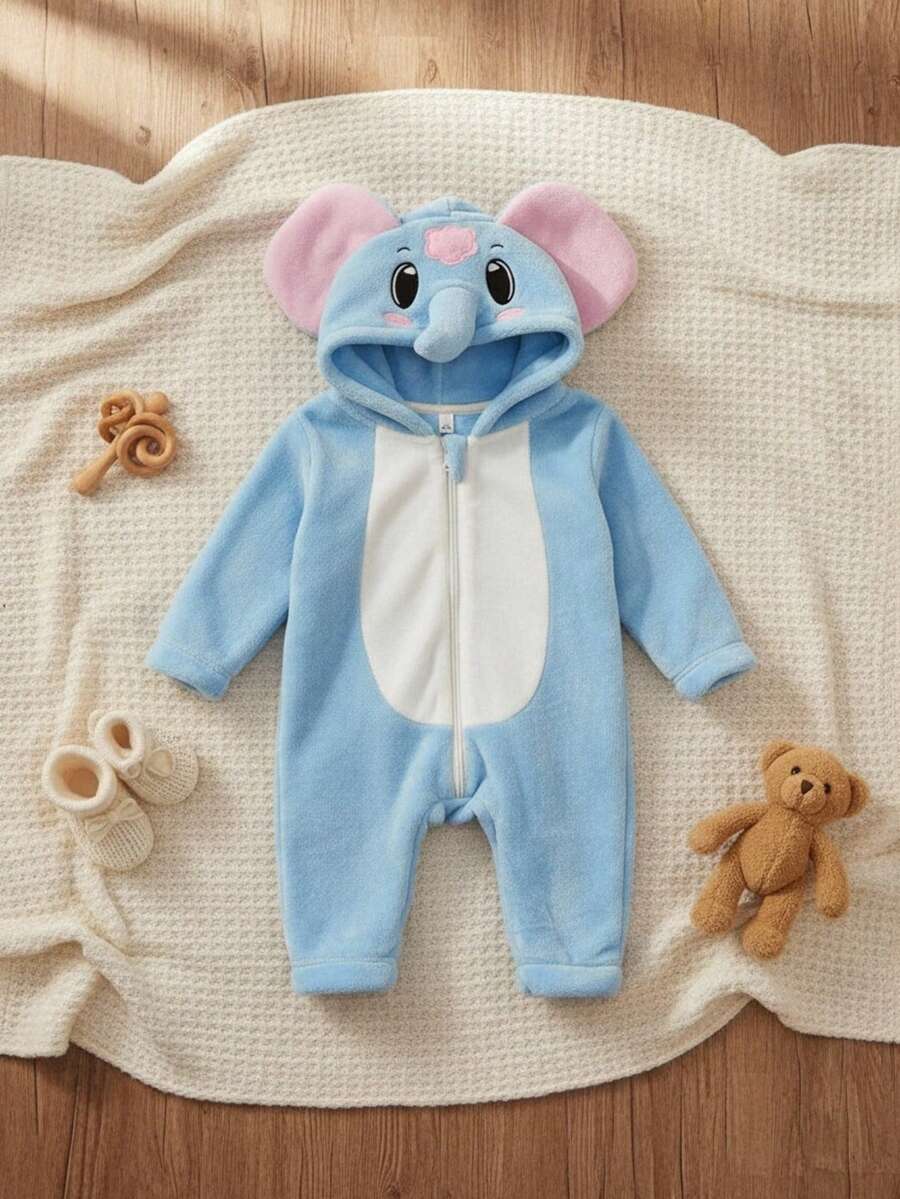 Enterizo bebe animalitos con capucha suave adorable - Celeste - Ver 1