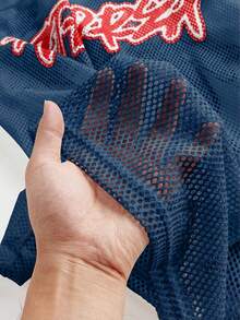 AXEPEAK Men's Loose Dropped Shoulder Letter Print Mesh Short Sleeve T-Shirt - Multicolor - View 8