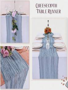 1pc 35 * 71/118/157 Inch Cheese Cloth Table Runner And Napkins, Bohemia Gauze Cheesecloth Tablecloth,Countryside Transparent Table Runner, Bohemian Style Table Runner Suitable For  Christmas For Holiday Gift Giving - Dusty Blue - View 10