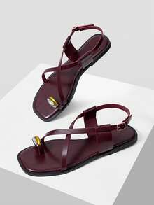 Mnmlis Sandalias planas de mujer de diseño de moda color borgoña, con punta abierta, combinables, adecuadas para ocio, uso diario, viajes, trayectos, vacaciones y playa - Burdeos - Ver 6