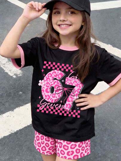 少女休闲短袖上衣短裤两件套，适合春夏休闲穿着，完美搭配外出、街头风和嘻哈风格，轻松打造舒适时尚的女孩休闲装，新品上市，返校季必备，独特视角，现代时尚