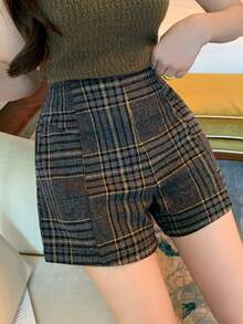 DAZY Women's Casual Style Patterned Shorts, Spring - Dark Grey - View 9