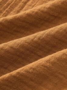 SHEIN 1pc Casual Muslin Dress With Pleated Gathered Bust Detail, Apricot Tan Brown, Autumn Orange, Matching Family Vacation Fall Dress For Young Girls - Brown - View 5
