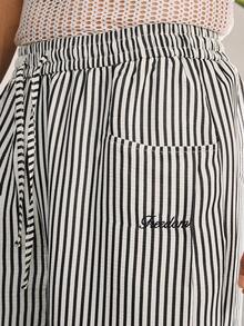 SWAVVY Men's Striped Elastic Waist Drawstring Casual Loose Pants, Versatile - Black and White - View 6