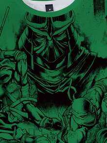 TEENAGE MUTANT NINJA TURTLES | SHEIN Áo thun nam cổ tròn tay ngắn thời trang mùa hè, in họa tiết toàn thân, dễ phối đồ. - trắng - Xem 3