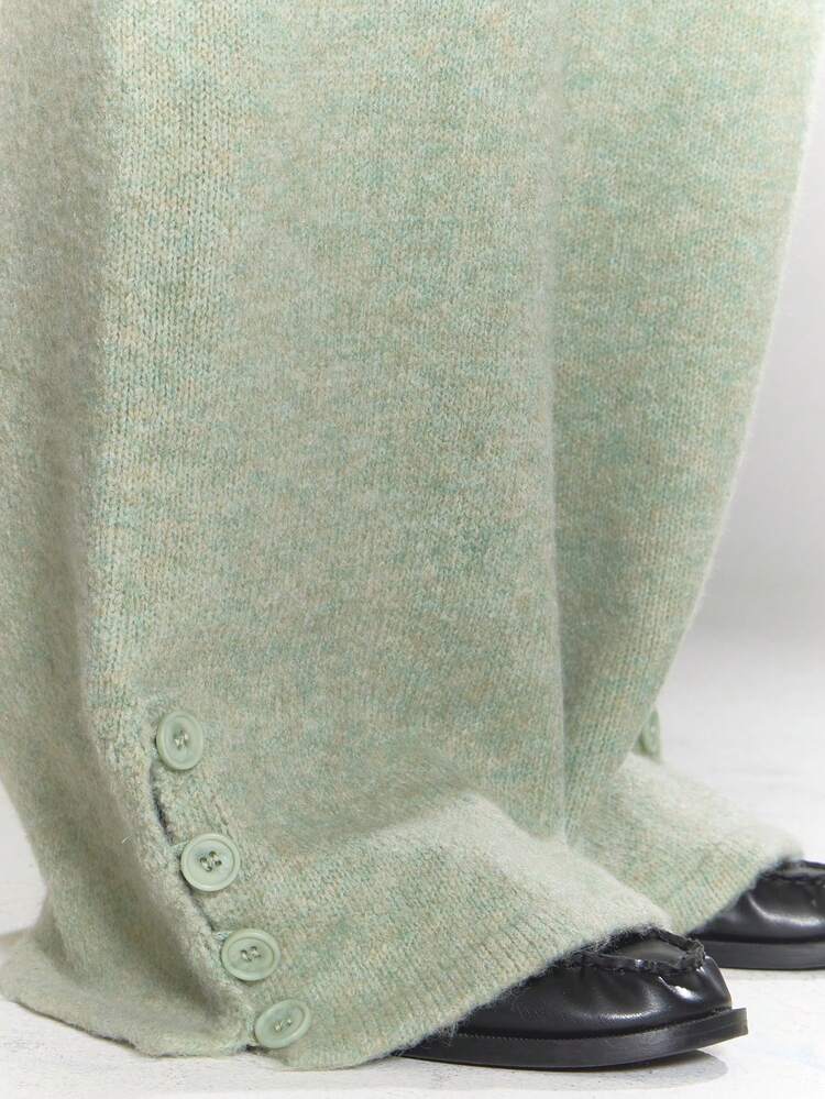 MUSERA Wide Leg Button Detail Knit Co-Ord Trousers Only Winter Going Out Everyday Night Out Casual Cool Streetwear Washed Evening Party Elegant Christmas - Green - View 5