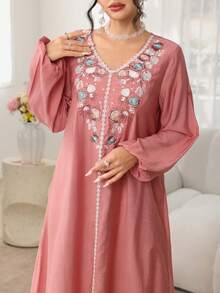 Yasmyna 花卉刺绣灯笼袖长袍 - 粉色 - 查看 5