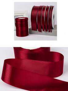 SHEIN 1pc Satin Ribbon(22 Meters/Roll),Double Faced Satin Ribbon For DIY Rose Decor, Gift Wrapping - Wedding Party Bow Ribbon For Table Chair Decoration, Flower Door, Gift Box, Cake Decor, Apparel Accessories, Weaving ,Creates Elegant Festive Atmosphere,Bow Ribbon(0.6/1/1.5/2/2.5/4/5 Cm Width) - Burgundy - View 3