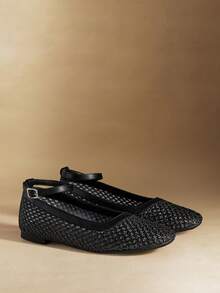 Rosivie Women Shoes Spring Summer Round Head Flat Bottom Black Ankle Strap Braided Comfortable And Breathable Women's Flat Bottom Single Shoes Holiday Style Wear Bohemian Style Western Style Music Festival Wear Party Wear Flat Bottom Women's Shoes - Black - View 3