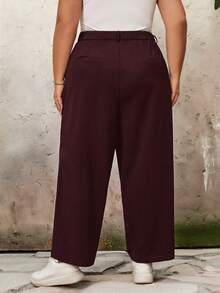 SHEIN CURVE+ Pantaloni conici la gleznă, de culoare solidă, pentru femei, mărime plus, pentru absolvire casual de lucru/absolvire. - Violet Roșu - Vizualizare 2