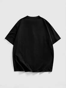 ROMWE MEN Goth Men's Casual Henley Neck Printed Short Sleeve T-Shirt, Summer - Black - View 7