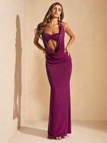 SHEIN BAE 李子色和深粉色性感深V领吊带露背连衣裙，适合海滩度假、波西米亚风优雅海滩正式晚礼服、度假派对礼服、海滩度假迷你裙、早午餐礼服、生日迷你裙。 - 粉色 - 查看 5