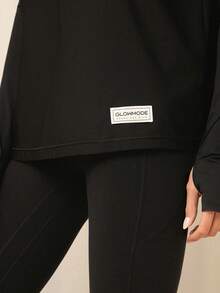 GLOWMODE X Reem Modest Big Easy Cooling Moisture-Wicking Quick-Dry Relaxed Fit Hip Length Crewneck T-Shirt Gym Workout Studio Daily Casual Wear - Black - View 5