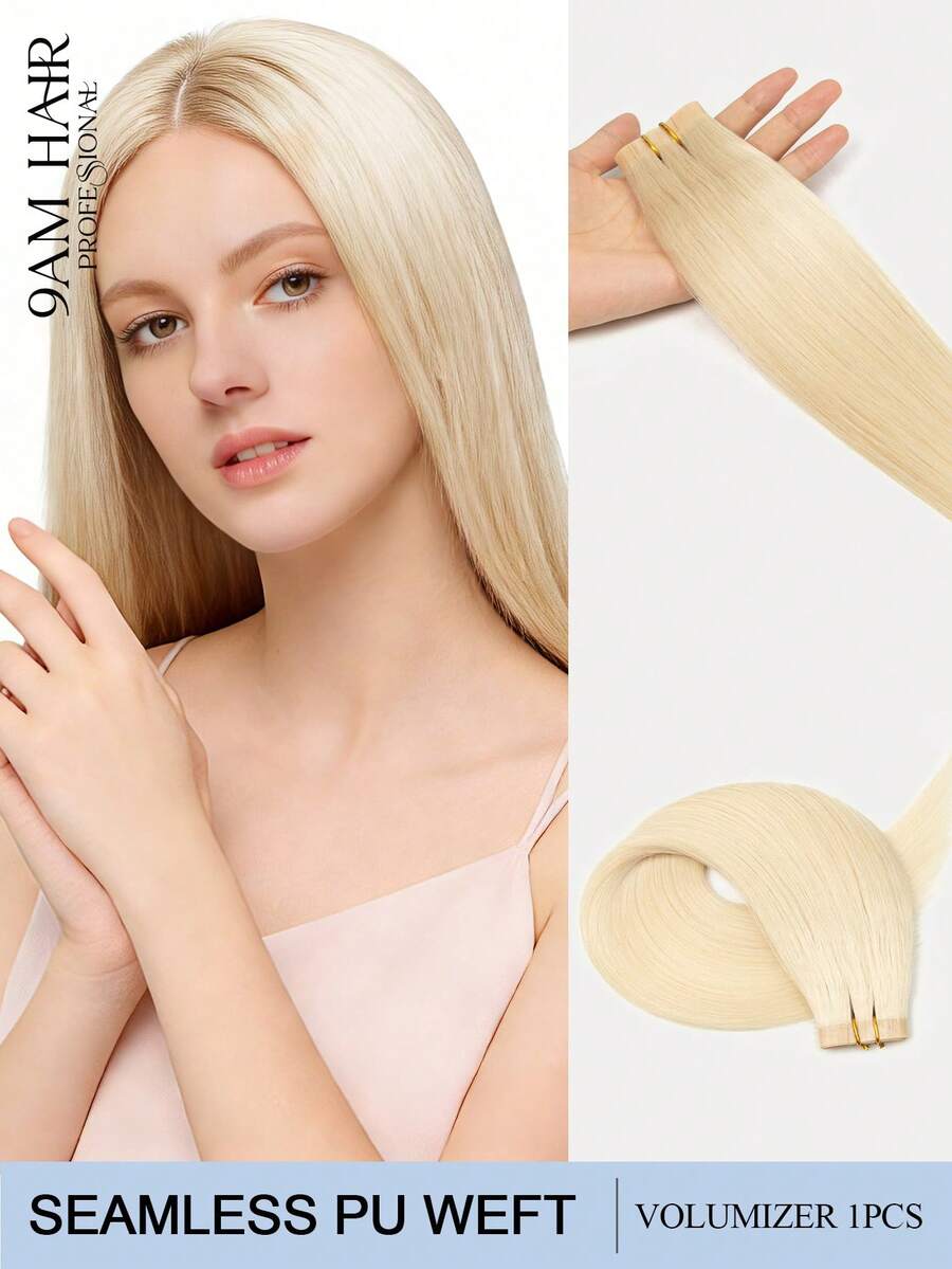 PU胶带接发片，真人发，无胶胶带式接发，无缝PU贴面接发片，40-50克，适合细软发质，预封缝合夹、胶带、缝合式微型连接环 - S60 - 查看 1