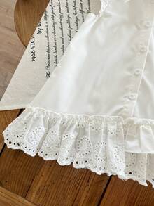 SHEIN Babygirl Cute Summer White Floral Embroidery Ruffle Collar Shirt Dress - White - View 6