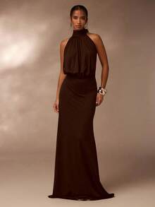 Glamine Women's Fashionable Black Backless Dress - Dark Brown - View 6