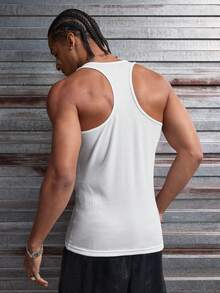 AXEPEAK Men's Letter Print Round Neck Casual Fashion Tank Top, Summer - White - View 8