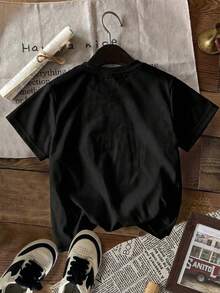 SHEIN Camiseta de manga corta con cuello redondo de estilo deportivo universitario con gráfico de letras y números, adecuada para verano, básicos, estilo deportivo sin esfuerzo, edición cómoda, camiseta con letras, casual cómoda, azul y blanco, camiseta de otoño, minimalista chic, prendas atemporales para niña preadolescente - Multicolor - Ver 2