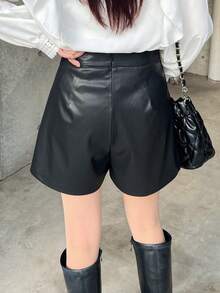 FRIFUL 女款純色綁帶迷你裙褲，通勤風校園風 - 黑色 - 查看 8