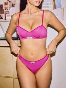 Lowkey Lull Bộ 2 chiếc quần lót nữ có gọng thép, cúp nửa, kiểu xếp ly, đơn giản và thoải mái, độ co giãn cao, nâng đỡ tốt. - Màu Hồng Tươi - Xem 2