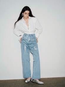 银色女士休闲平底芭蕾平底鞋，低帮一脚蹬鞋，2025春秋新款法式百褶百搭优雅女士正装鞋，舒适软底方头系带平底鞋，舒适软底工作鞋 - 銀色 - 查看 6