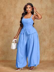 Brilight Bộ đồ thường ngày bằng vải lanh dành cho nữ, gồm áo kiểu denim có dây đeo và quần ống rộng. Có nhiều màu sắc, phù hợp cho cả đi làm hàng ngày và đi chơi thông thường. Kiểu dáng đơn giản, cần thiết cho những chuyến đi chơi mùa xuân và mùa hè. Bộ đồ đi nghỉ mát cho nữ, trang phục mùa hè cho nữ, bộ hai mảnh cho nữ, bộ quần ống rộng mùa hè cho nữ, bộ hai mảnh thường ngày cho nữ. - Màu xanh nhạt - Xem 3