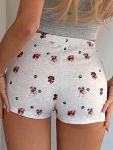 DAZY Happy Dog Print Fitted Ultra-Short Women Sleepwear Bottoms - White - View 5