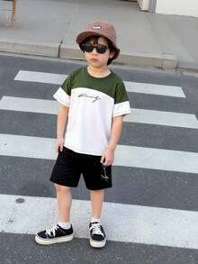 SHEIN 2pcs/Set Young Boys Street Style Round Neck Short Sleeve T-Shirt + Shorts, Summer Getaway, Holiday, Travel, Relax, Sunbathing Boy  Set Boy Casual Sets Boy Short Sleeve Shorts Set Young Boy Summer 2 Piece Set Boy Summer Sets Green Casual 2 Piece For Kids Boys Boys Short Sets Top And Bottom Boy Two Piece Short Sets Young Boy Casual Sets New Ss26 Fashion Summer Squishy Boys Green Short Sets Boys Casual Set Young Boy 2pcs Set Youth Boys Urban Wear Short Sets - Multicolor - View 3