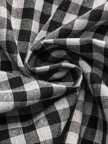 lacRébo Chaqueta de manga corta con botones y cuello redondo de cuadros verdes, estilo vintage. - Negro - View 11