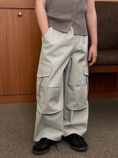 DAZY Girls (Small) Casual Utility Korean Style Large Pocket Solid Color Pants