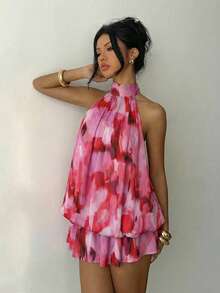 Aloruh 女士优雅粉色笔触露背系带迷你连衣裙，女士约会连衣裙，女士夜间外出连衣裙，女士夏季连衣裙，女士蜜月套装，女士婚礼宾客连衣裙，海岛度假套装，女士婚礼宾客连衣裙，女士吊带裙，女士优雅派对连衣裙，女士生日连衣裙，女士情人节连衣裙 - 彩色 - 查看 7