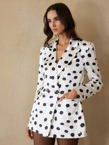 Revavyn Áo blazer cài cúc kiểu Pháp cổ điển chấm bi đen trắng, thanh lịch và sang trọng, thích hợp cho đi làm, hẹn hò hoặc dự tiệc trà chiều. - Đen và trắng - Xem 6