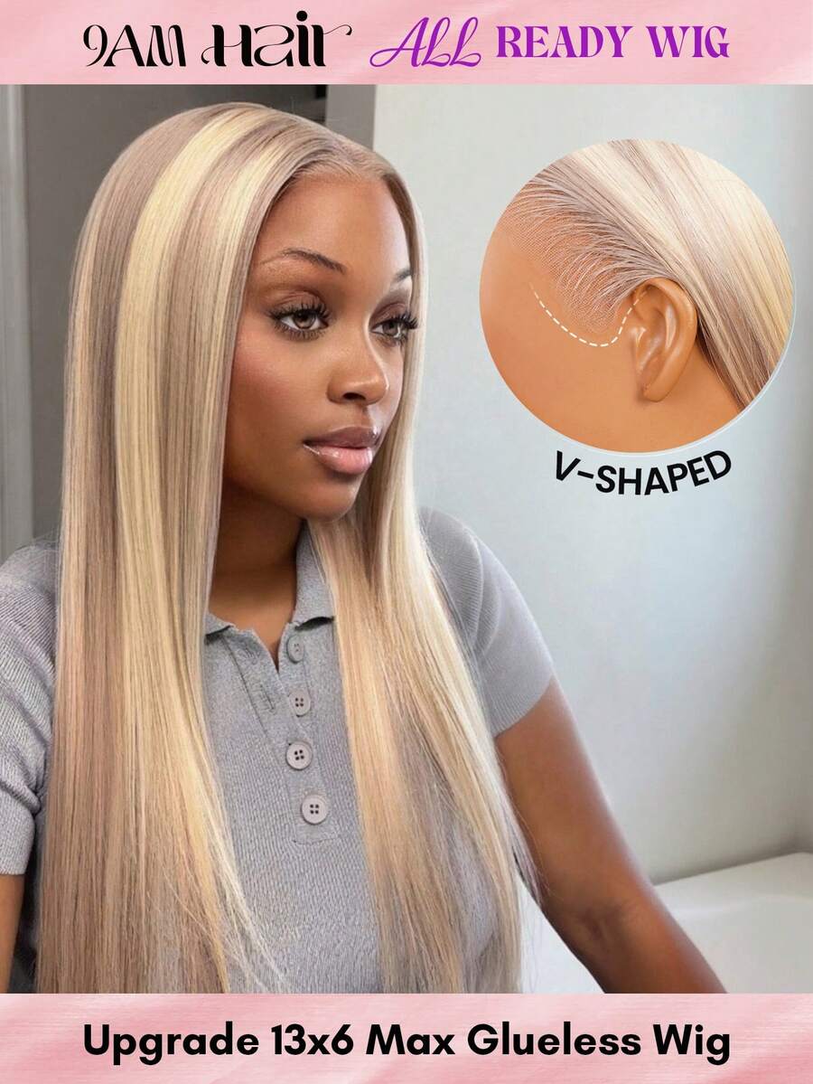 ALL READY WIG 613 金色亮点浅色升级版 13x6 蕾丝前假发直发真人发预拔迷你结透气蕾丝 180% 密度真人发假发拉绳可调节 - S10/613 - 查看 1