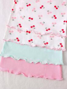 4pcs/Set Girls Comfortable Casual Underwear Set, Pink Cherry Design - Multicolor - View 4