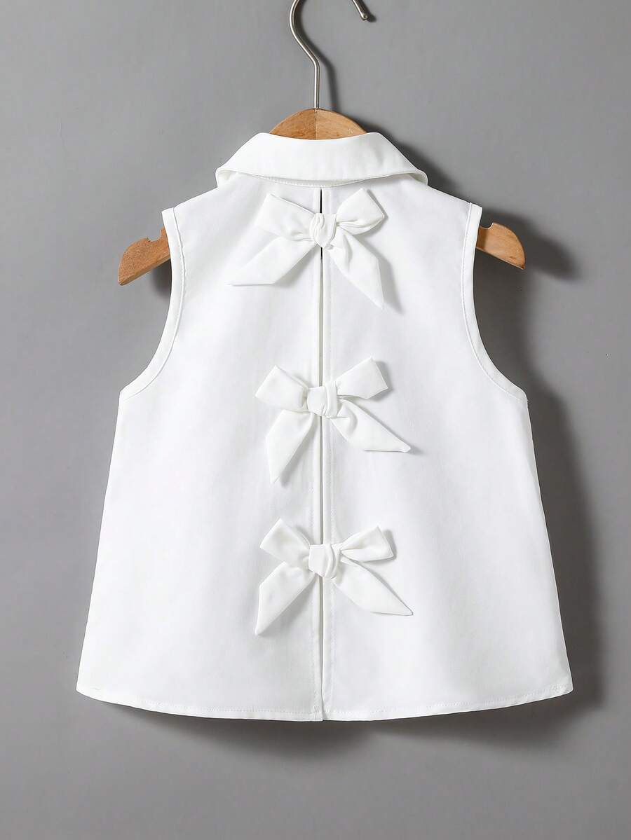 SHEIN 女童纯色无袖休闲衬衫 - 白色 - 查看 1
