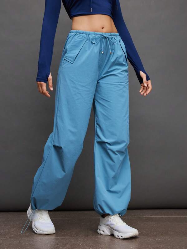 Activina 女士纯色工装风弹力腰抽绳口袋运动裤