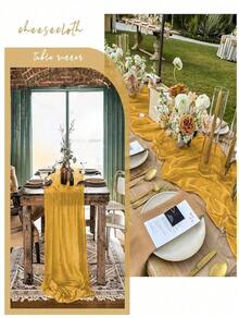 35 * 71/118/157 Inch Cheese Cloth Table Runner & Napkin, Countryside Transparent Table Runner,Bohemian Style Table Runner Suitable For Wedding Decoration/Garden Arch,Perfect For Wedding,Holiday,Party,Decoration,Home Decor (Multiple Colors Available) - Turmeric - View 10
