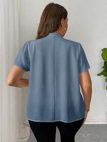Firerie Plus Size Elegant Beaded Decor Blouse For Summer - Dusty Blue - View 2
